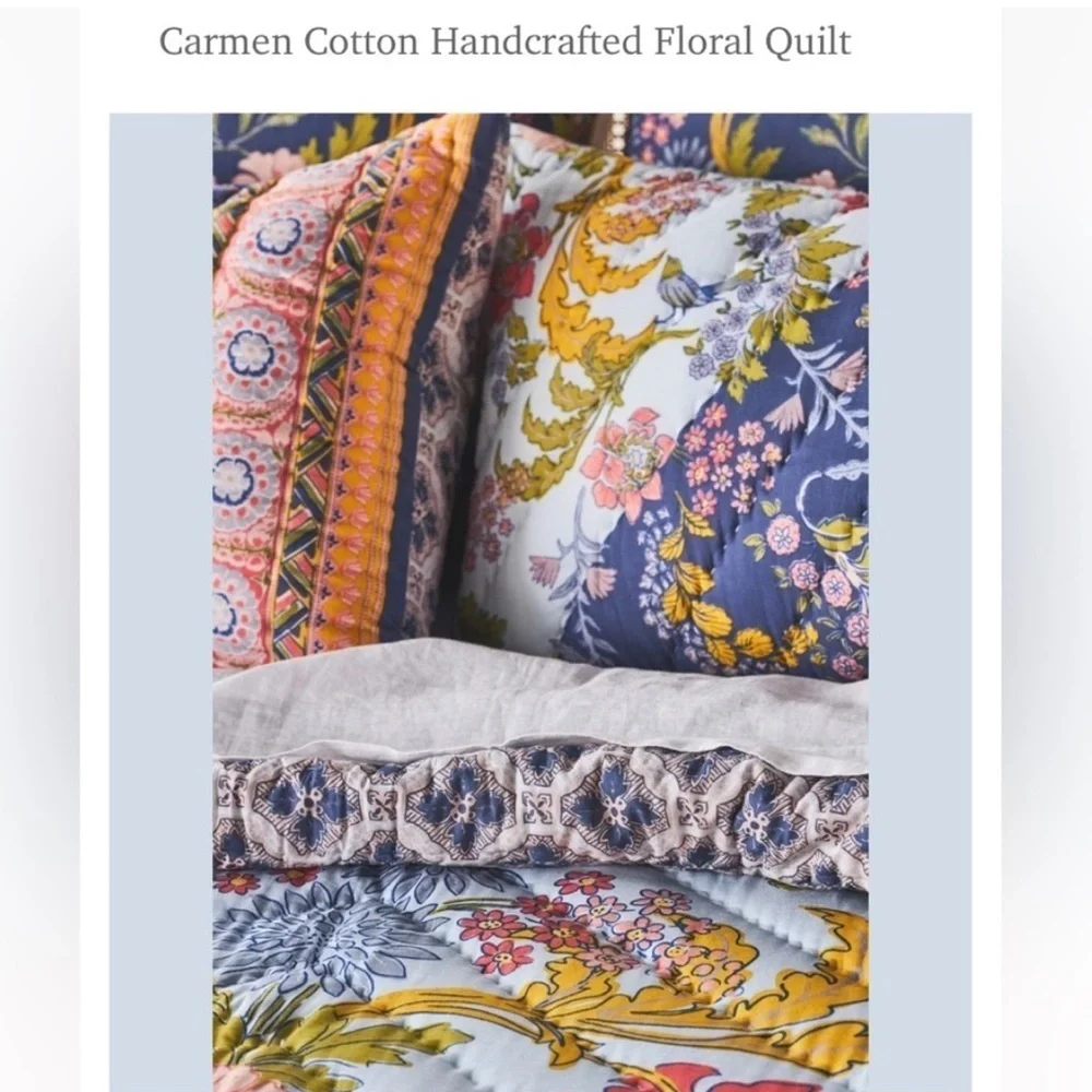 Anthropologie Carmen Cotton Handcrafted Floral Quilt Size Twin NWT